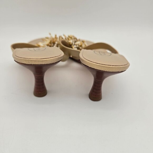 Talbots Gold Leather Jeweled Beaded Mule Dress Sandals Low Heel Size 7.5 - Picture 4 of 8